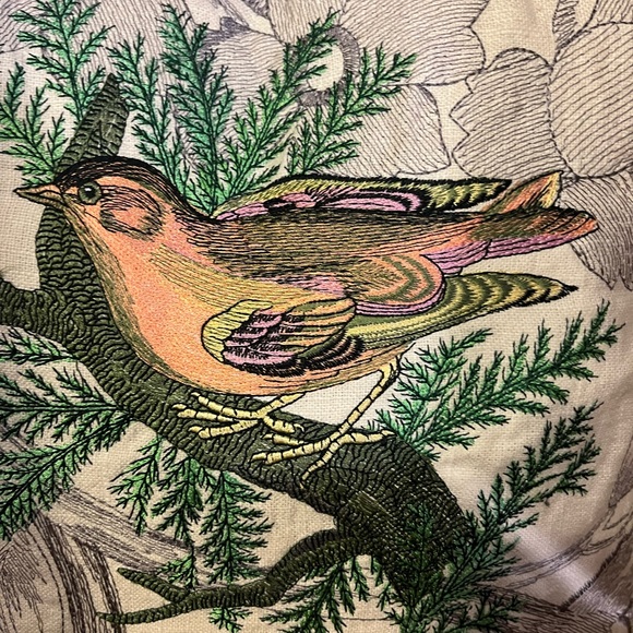 COPY Embroidered Linen Sparrow 16 inch Pillow New Accent Pillows - Main Image